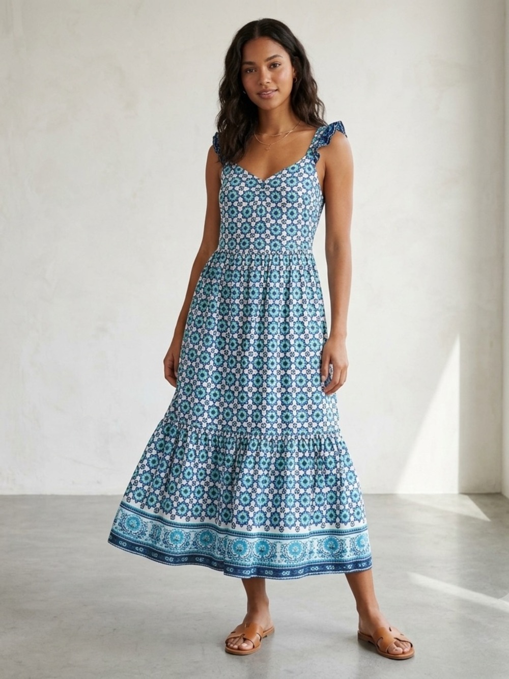 lucky brand blue dress Real Tile Print 100% Cotton Lined Pockets Maxi Women’s M Style:Long Stiletto Tie neck brown mini dress Pink Crystal Mermaid Prom